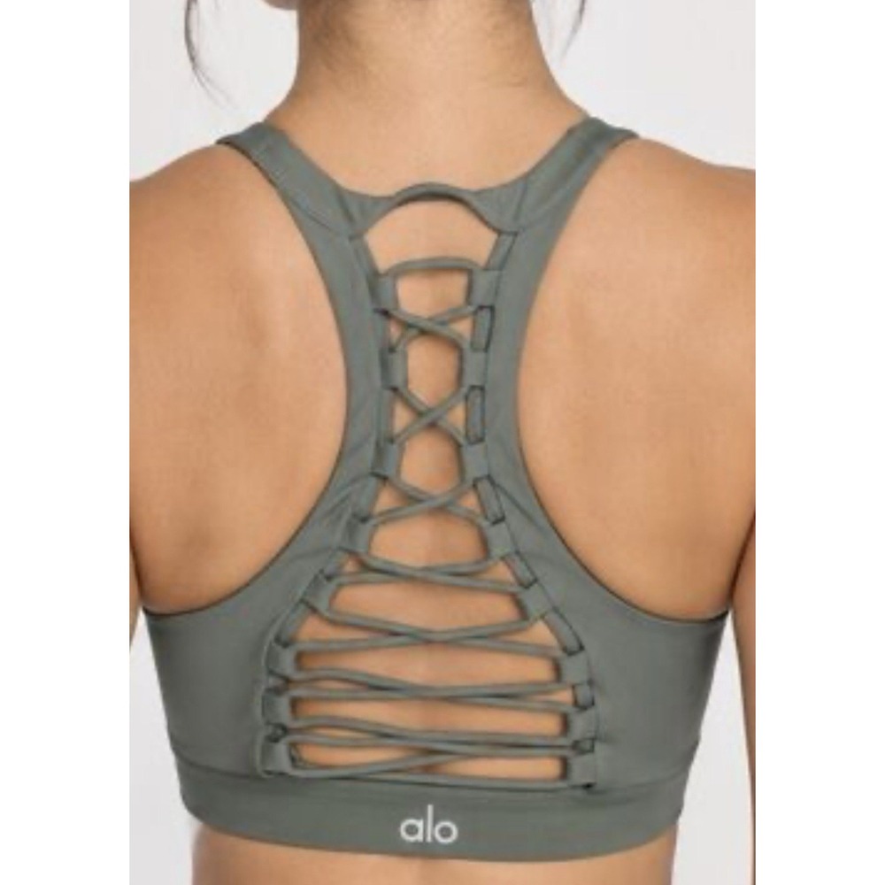 Alo Interlace Sports Bra Sz Large Green Athletic No Pads